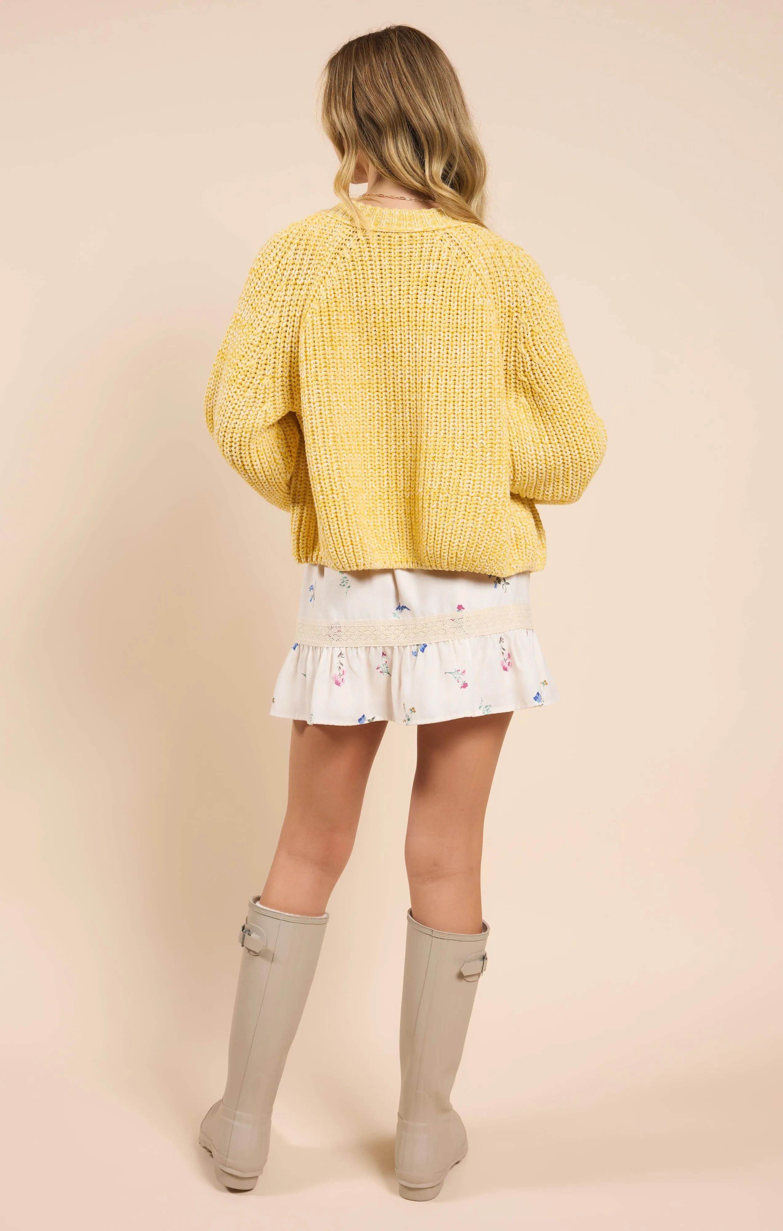 Sunroof Half Buttoned Cardigan | Lemon