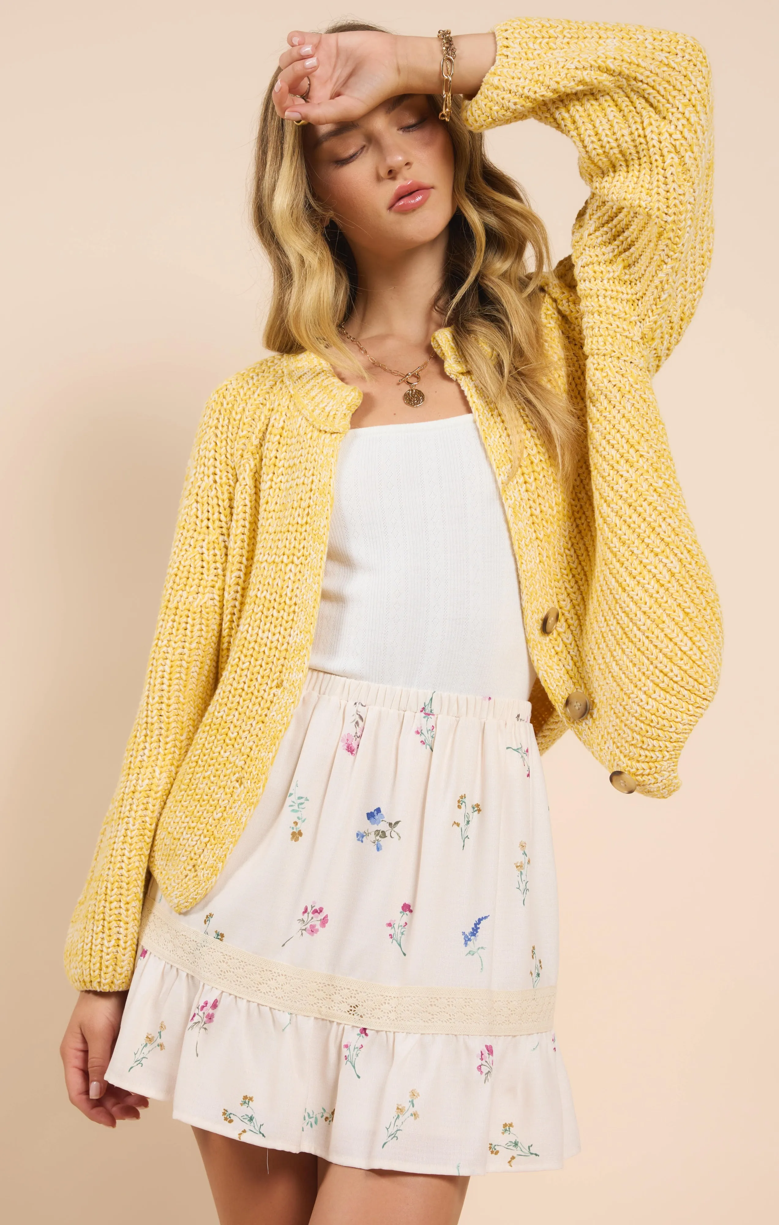 Sunroof Half Buttoned Cardigan | Lemon