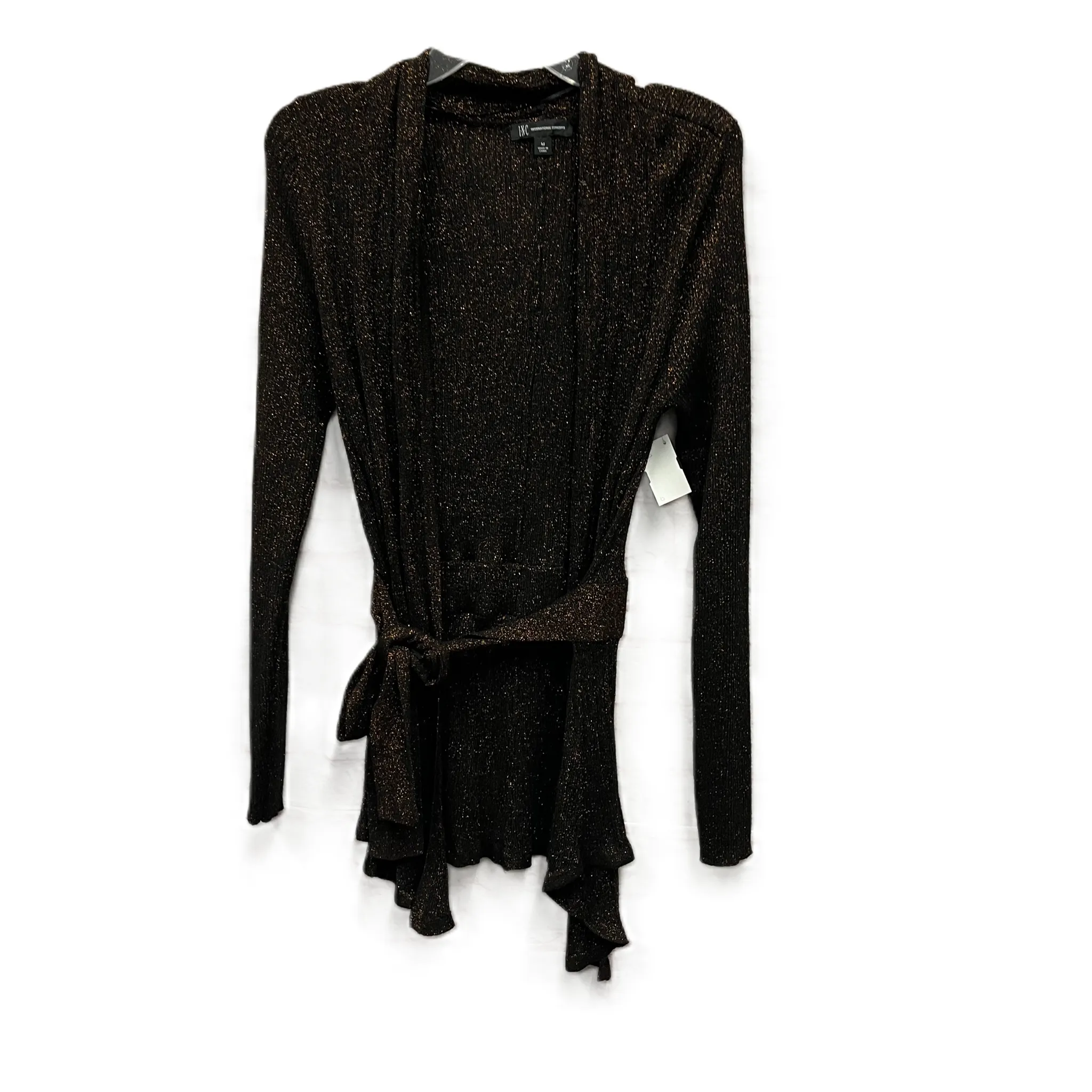 Sweater Cardigan By Inc In Black & Orange, Size: M