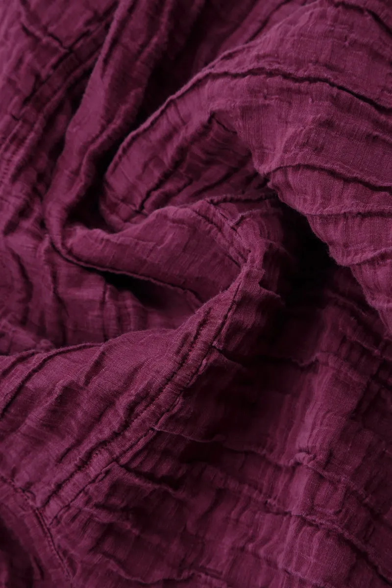 Taper Magenta Crinkled Silk Linen Trousers