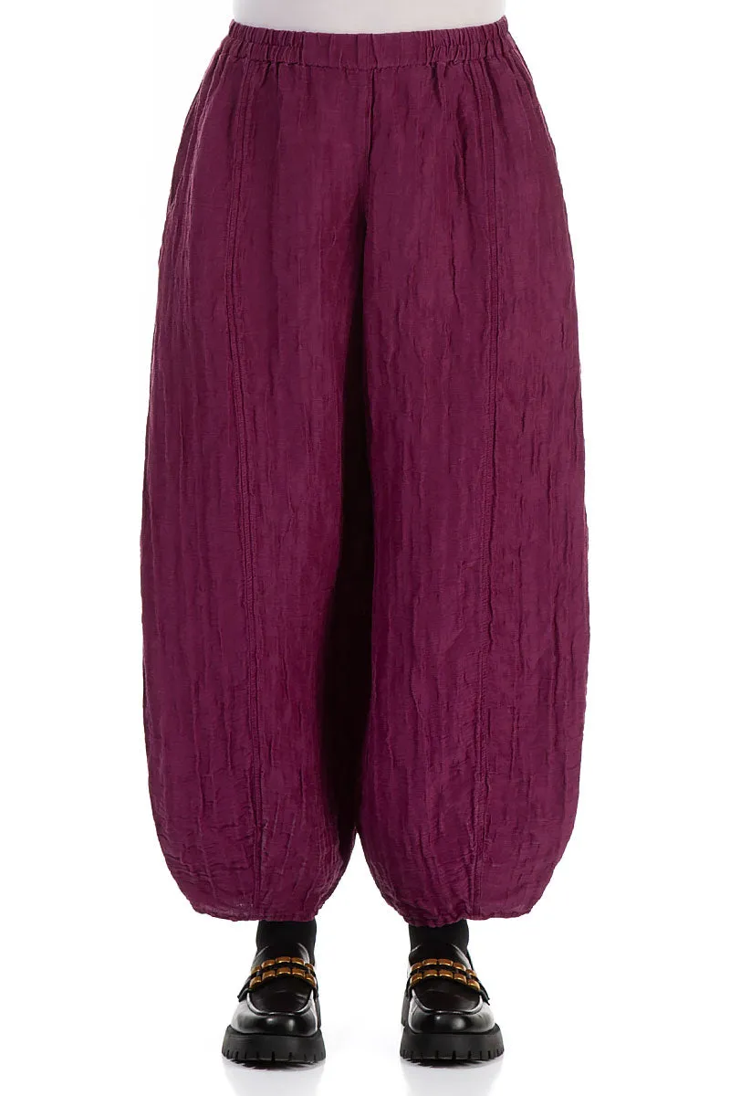 Taper Magenta Crinkled Silk Linen Trousers