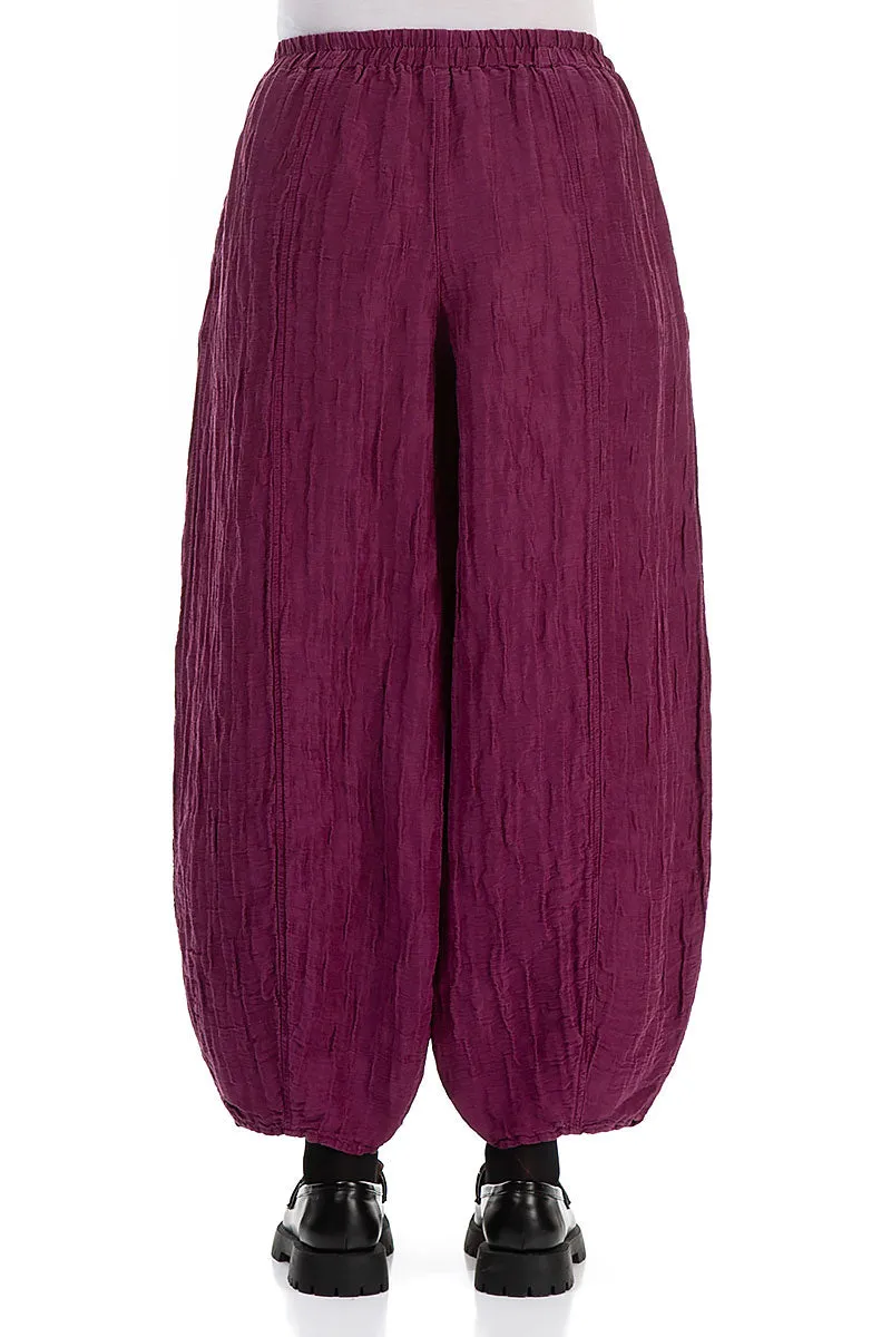 Taper Magenta Crinkled Silk Linen Trousers