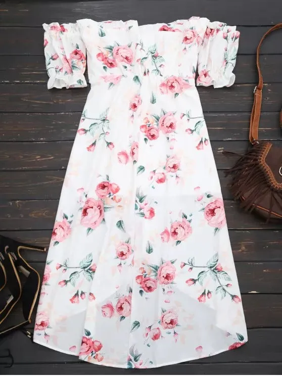 TastyHottie - Stunning Off Shoulder High Low Floral Dress