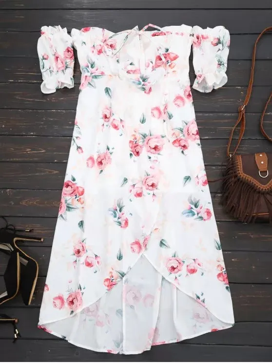 TastyHottie - Stunning Off Shoulder High Low Floral Dress