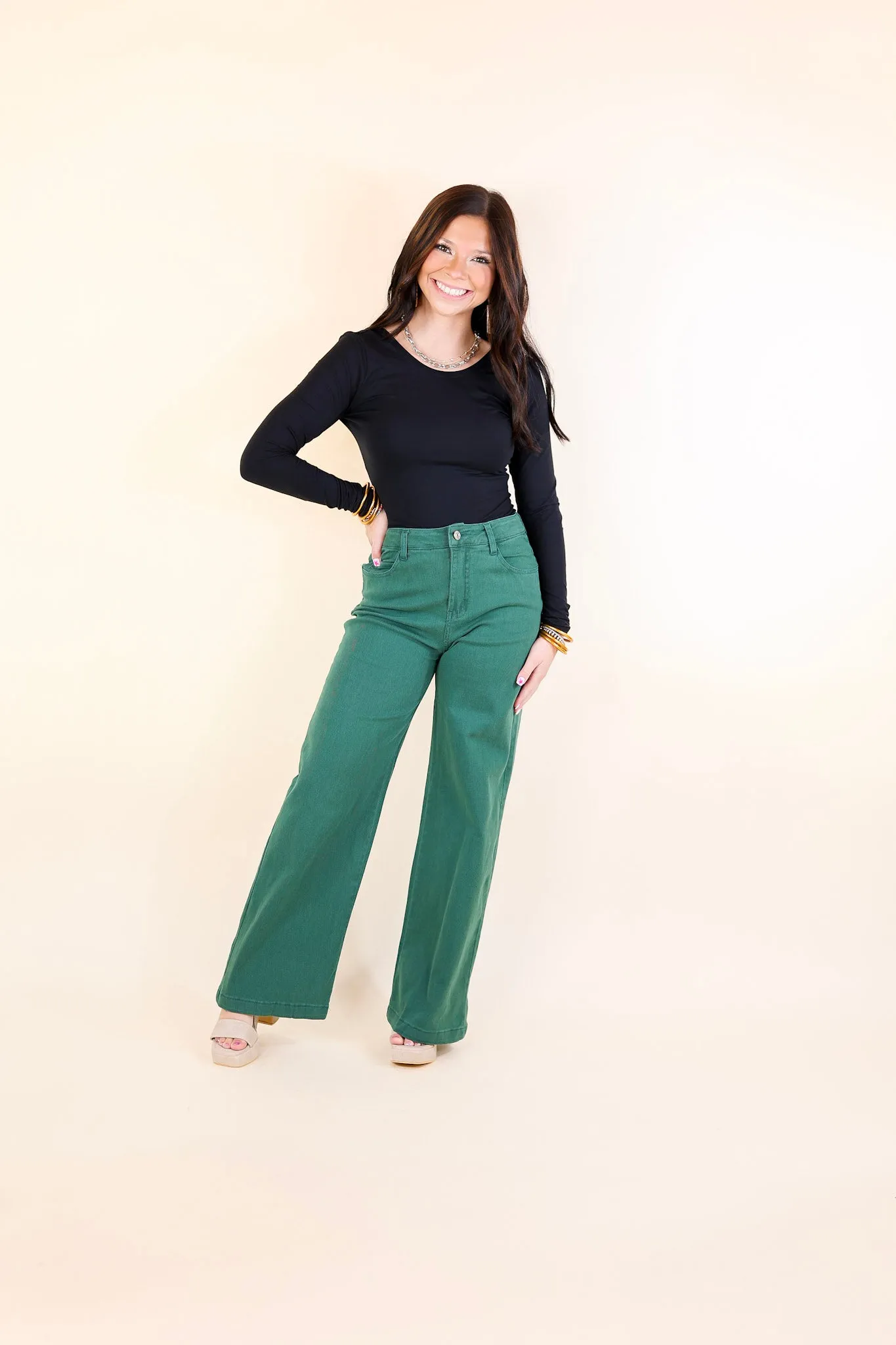 The Best Cropped Wide Leg Jeans in Hunter Green