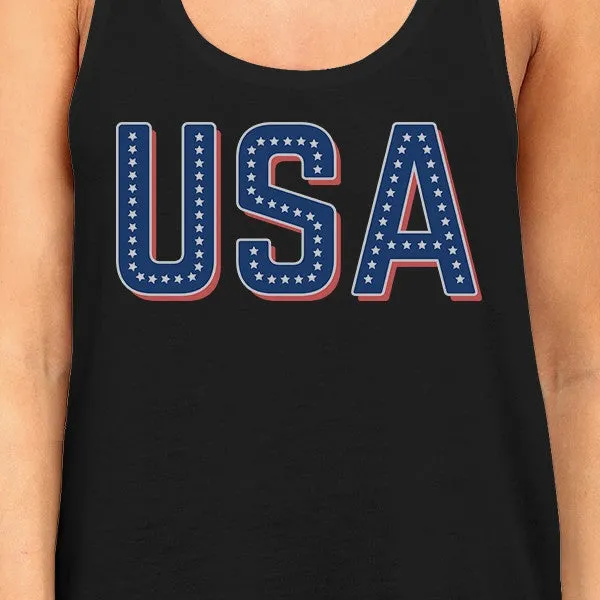 USA With Stars Womens Cotton Tank Top Unique USA Letter Printed