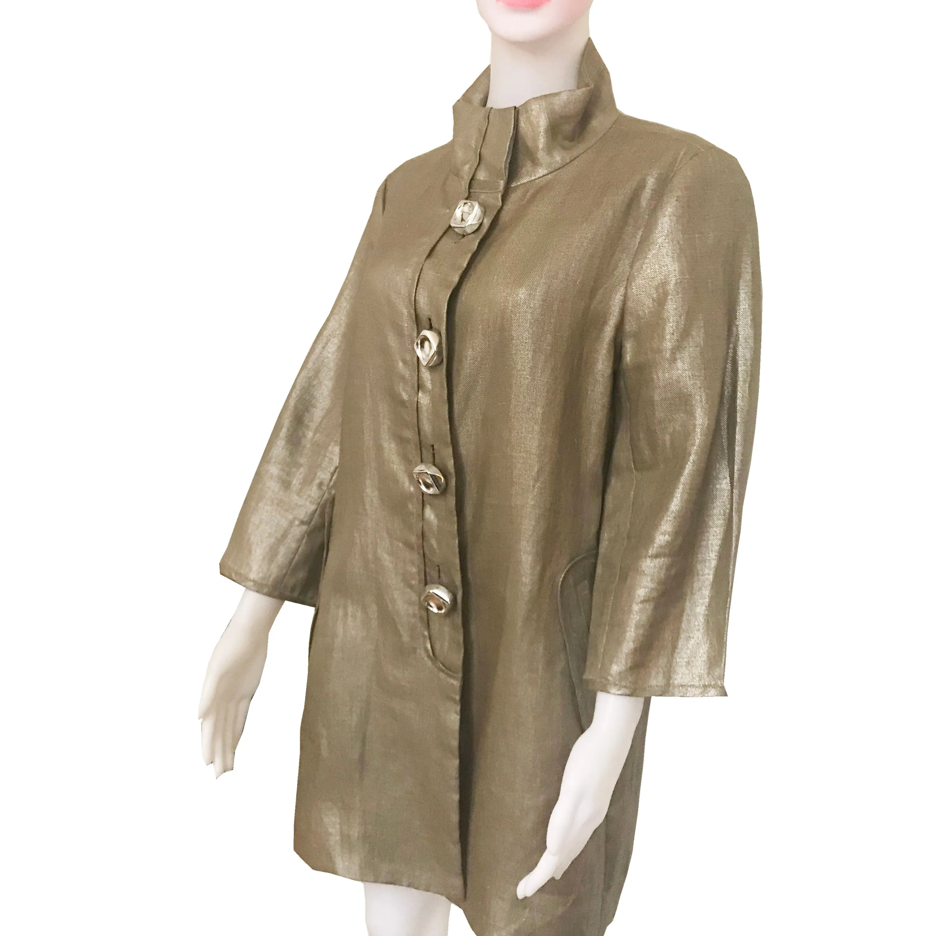 Vintage 1960s Gold Linen Car Coat With Oversized Buttons