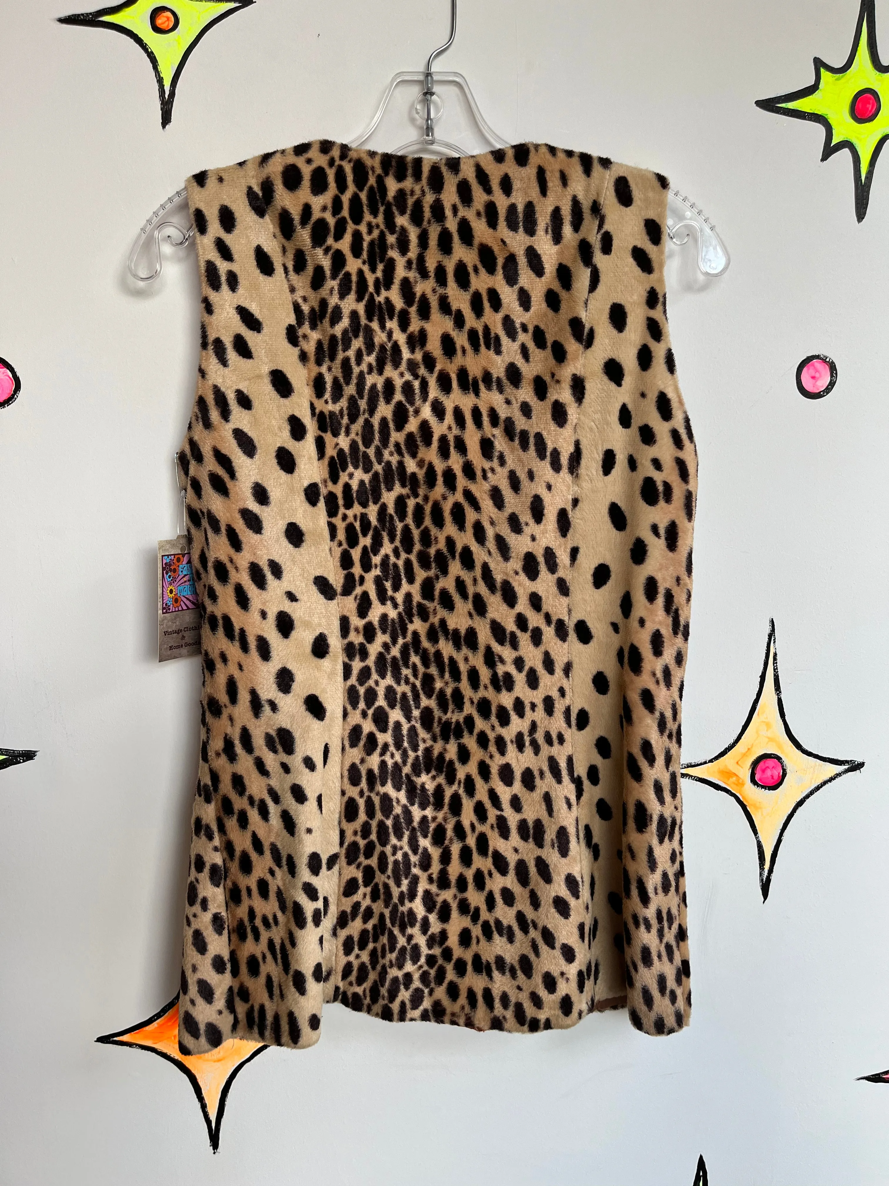 Vintage 60s 70s | Bohemian Faux Fur Cheetah Print Vest Waist Coat | size S