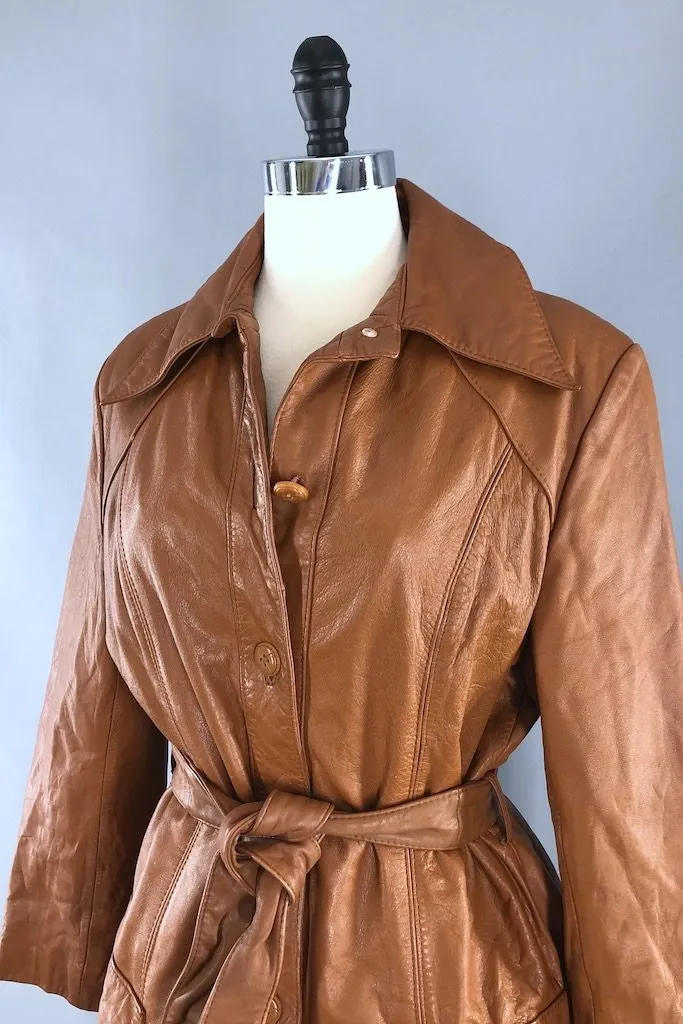 Vintage 70s Leather Jacket with Sherpa Lining