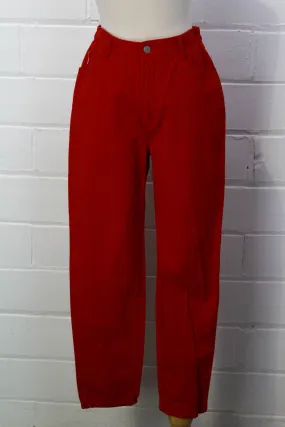 Vintage 80s High-Waisted Red Denim Bongo Jeans, Tapered Leg, W28