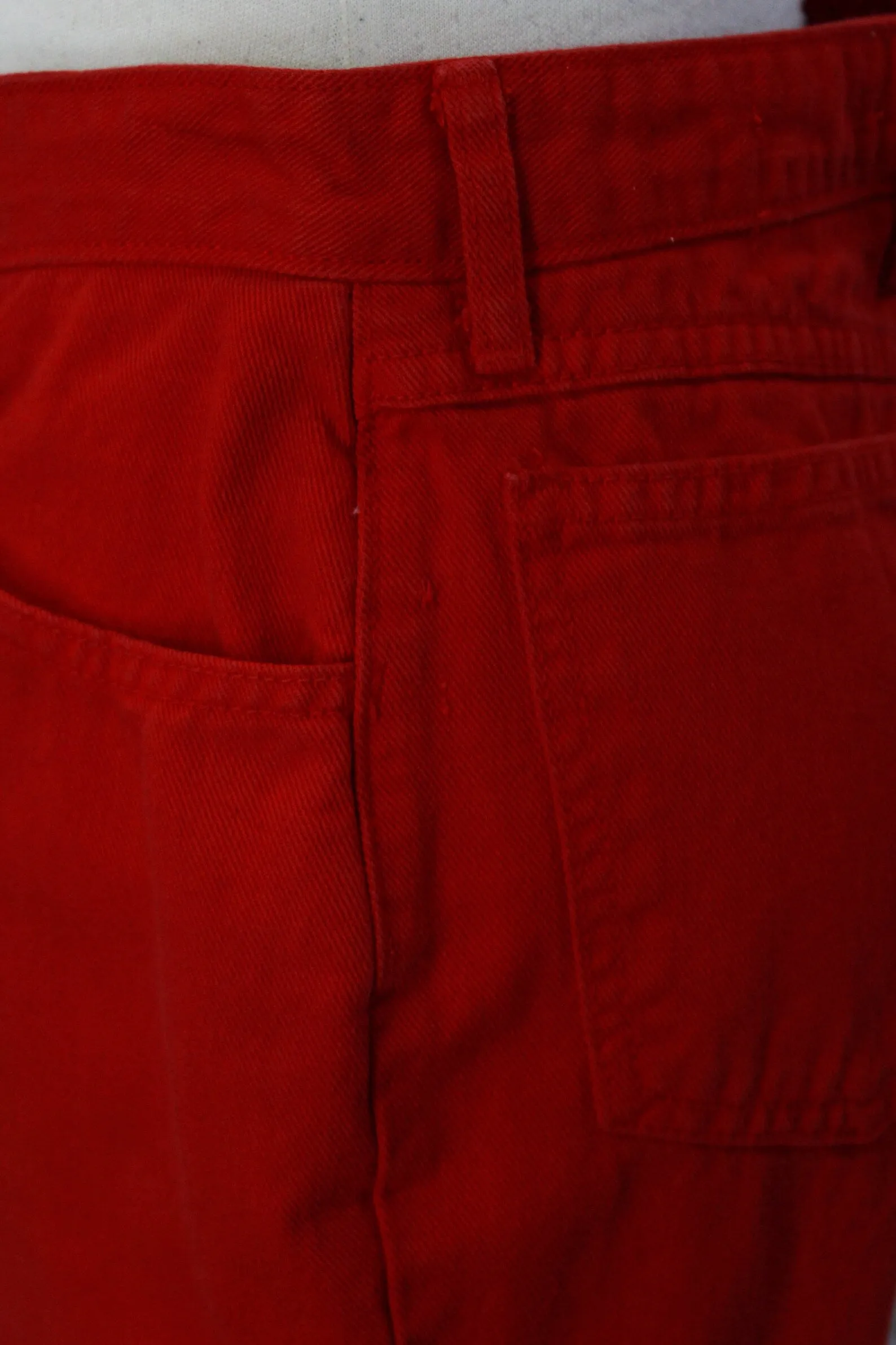 Vintage 80s High-Waisted Red Denim Bongo Jeans, Tapered Leg, W28