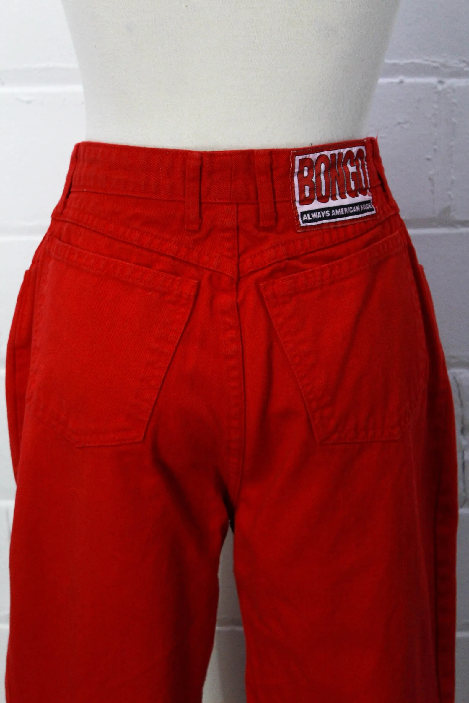 Vintage 80s High-Waisted Red Denim Bongo Jeans, Tapered Leg, W28