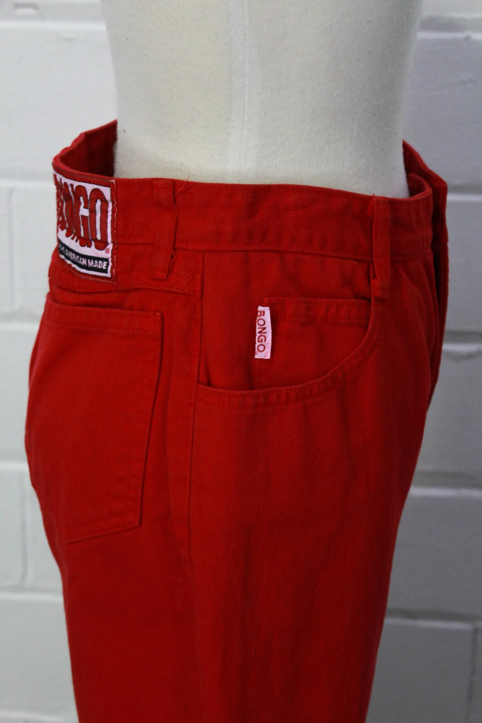 Vintage 80s High-Waisted Red Denim Bongo Jeans, Tapered Leg, W28