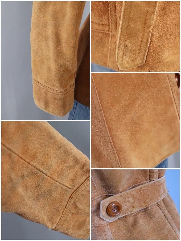 Vintage Caramel Tan Suede Belted Jacket