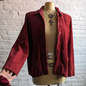 Vintage Cherry Red Suede Leather Jacket Western Minimalist Earthy Biker Coat