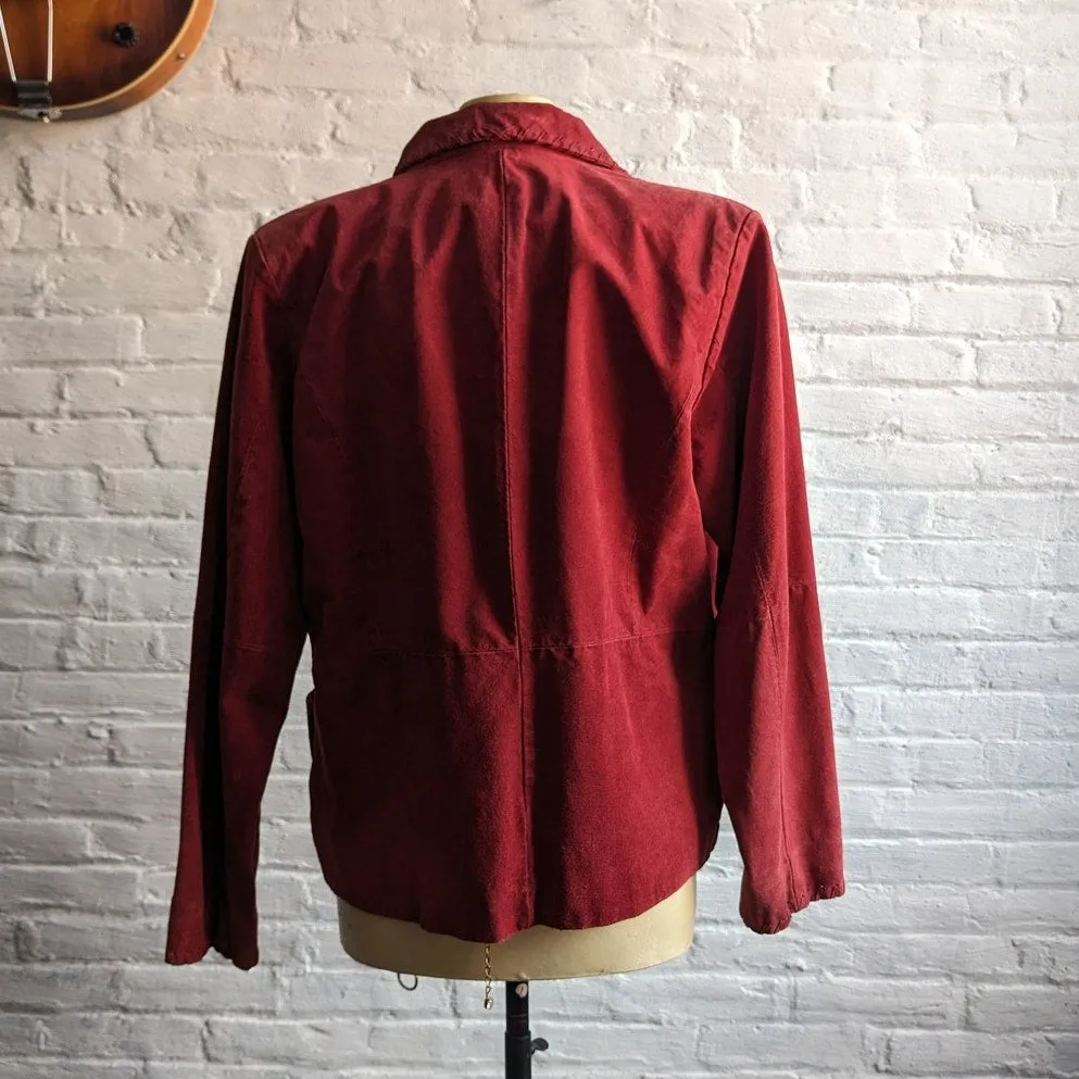 Vintage Cherry Red Suede Leather Jacket Western Minimalist Earthy Biker Coat