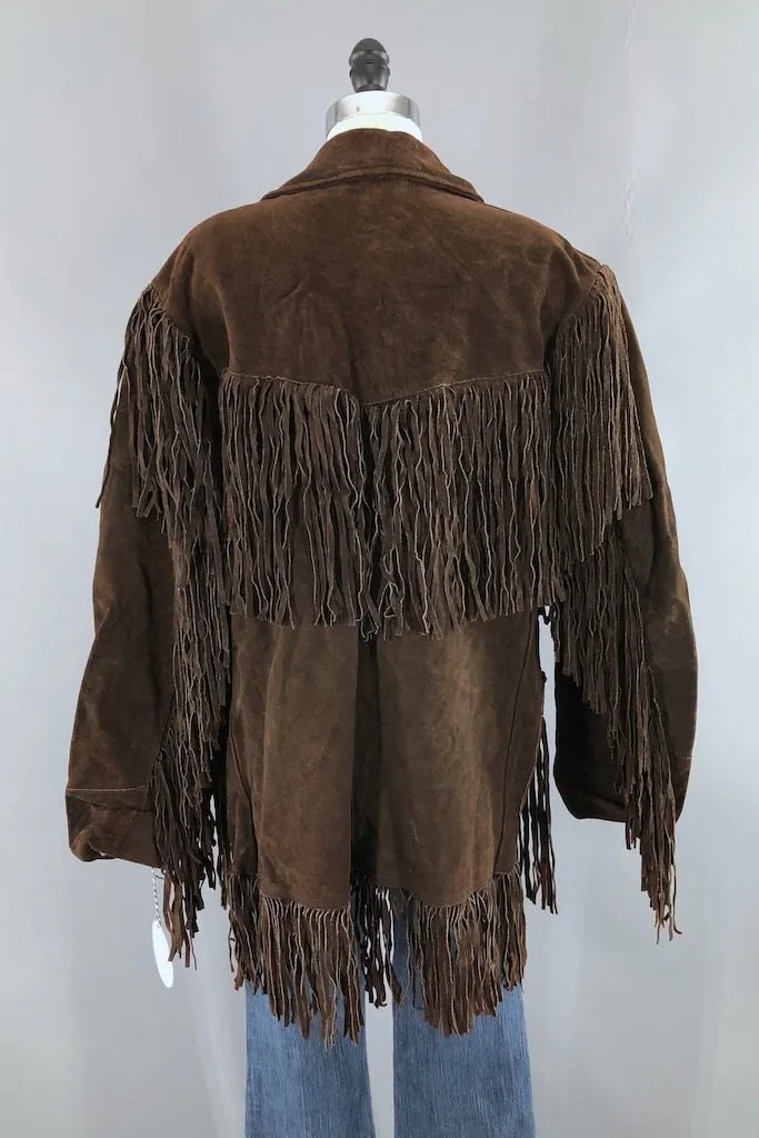 Vintage Heavy Suede Fringed Coat