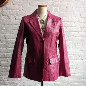 Vintage Hot Pink Genuine Leather Blazer Chic Barbie Boss Coat Minimalist Jacket