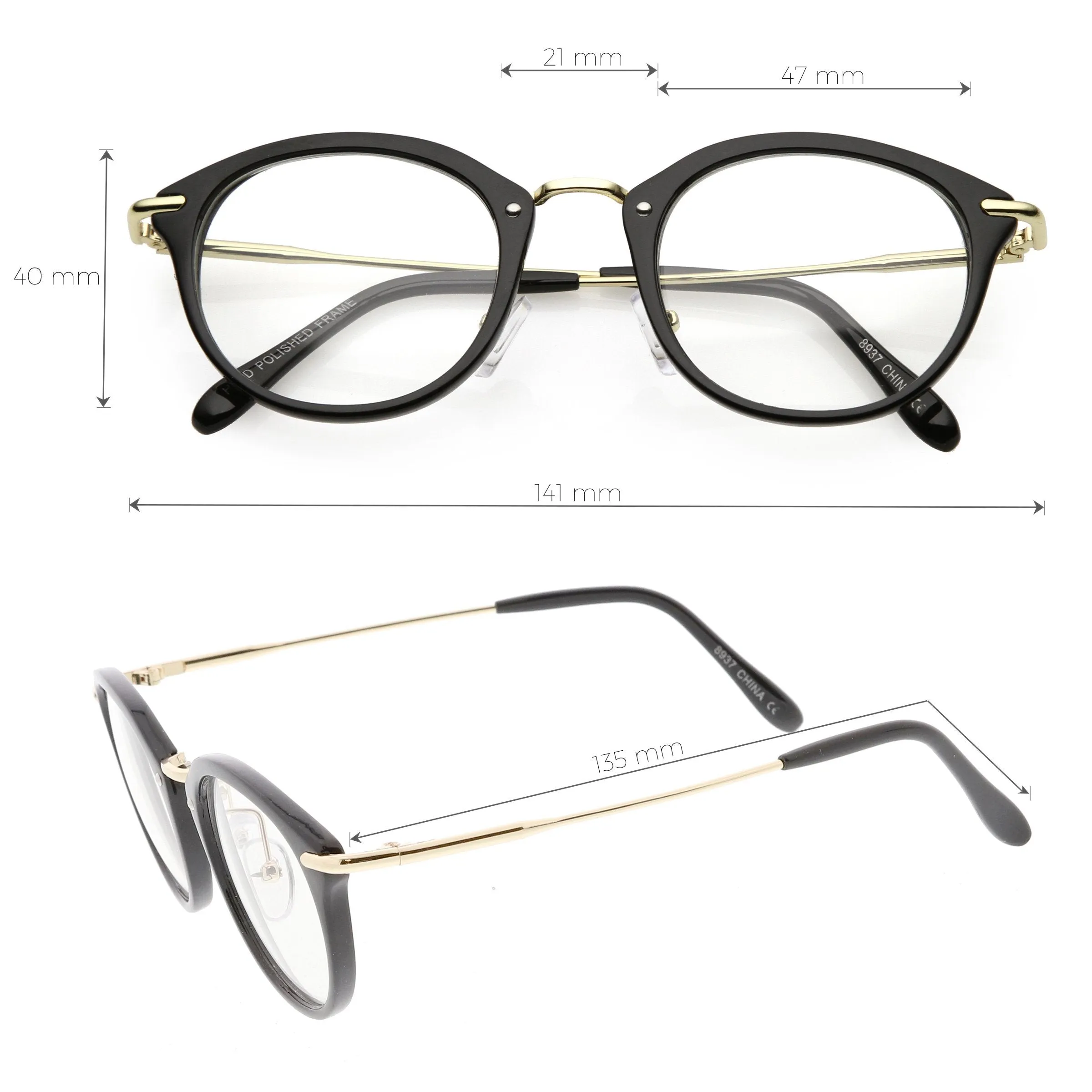 Vintage Inspired Dapper P3 Horned Rim Clear Lens Glasses