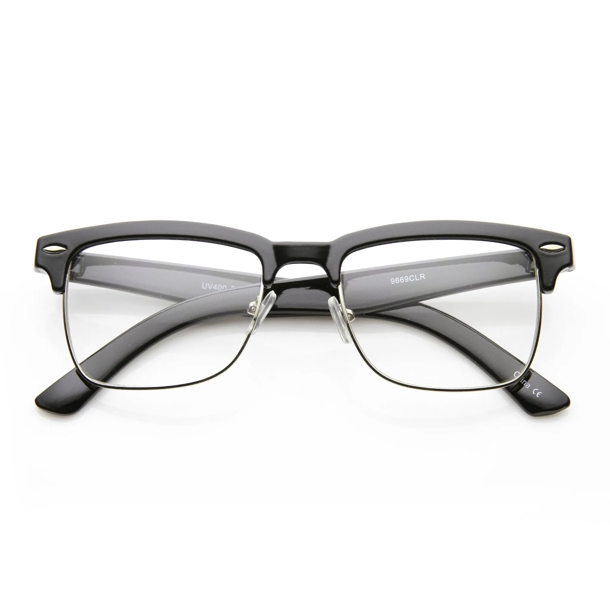 Vintage Inspired Horned Rim Half Frame Clear Lens Glasses