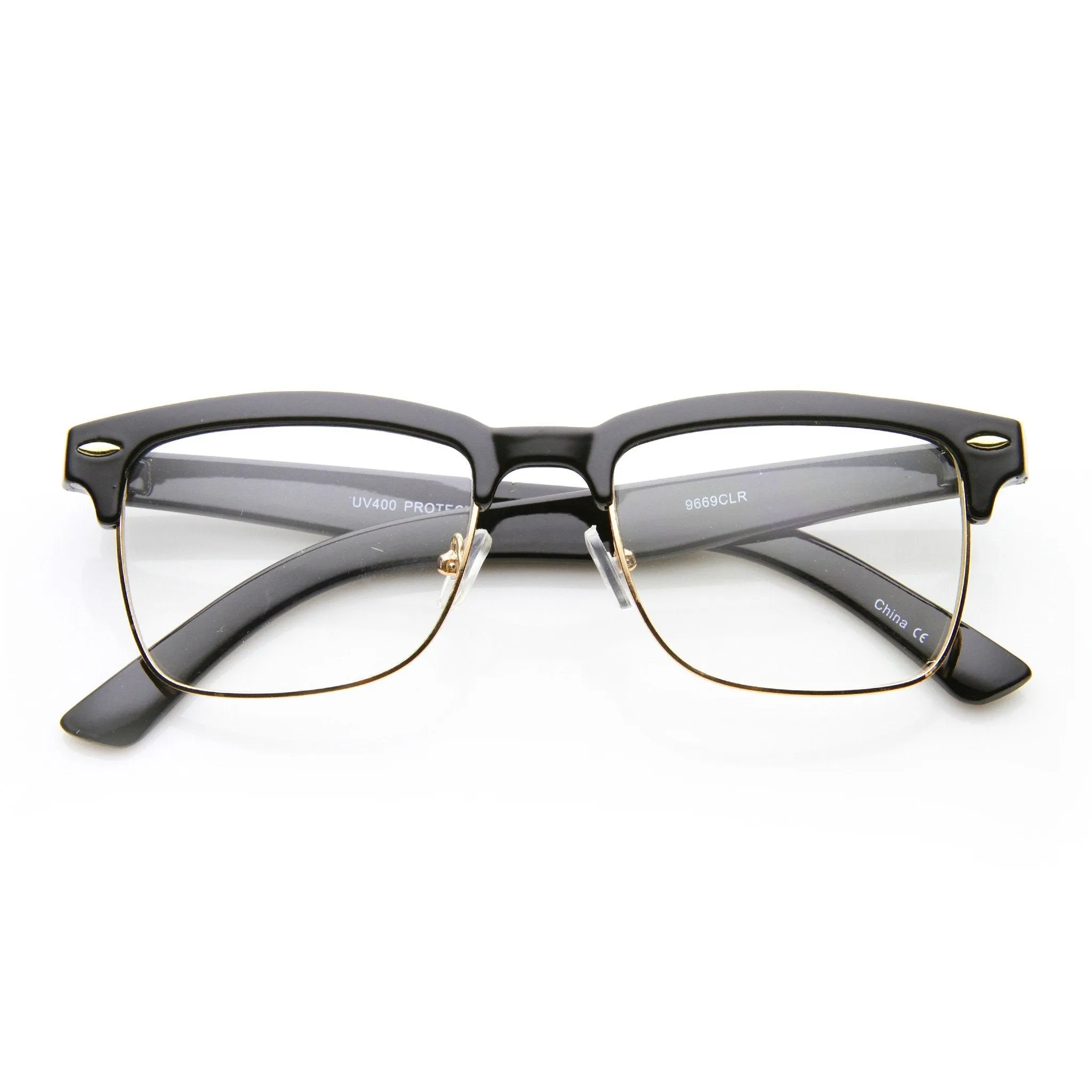 Vintage Inspired Horned Rim Half Frame Clear Lens Glasses