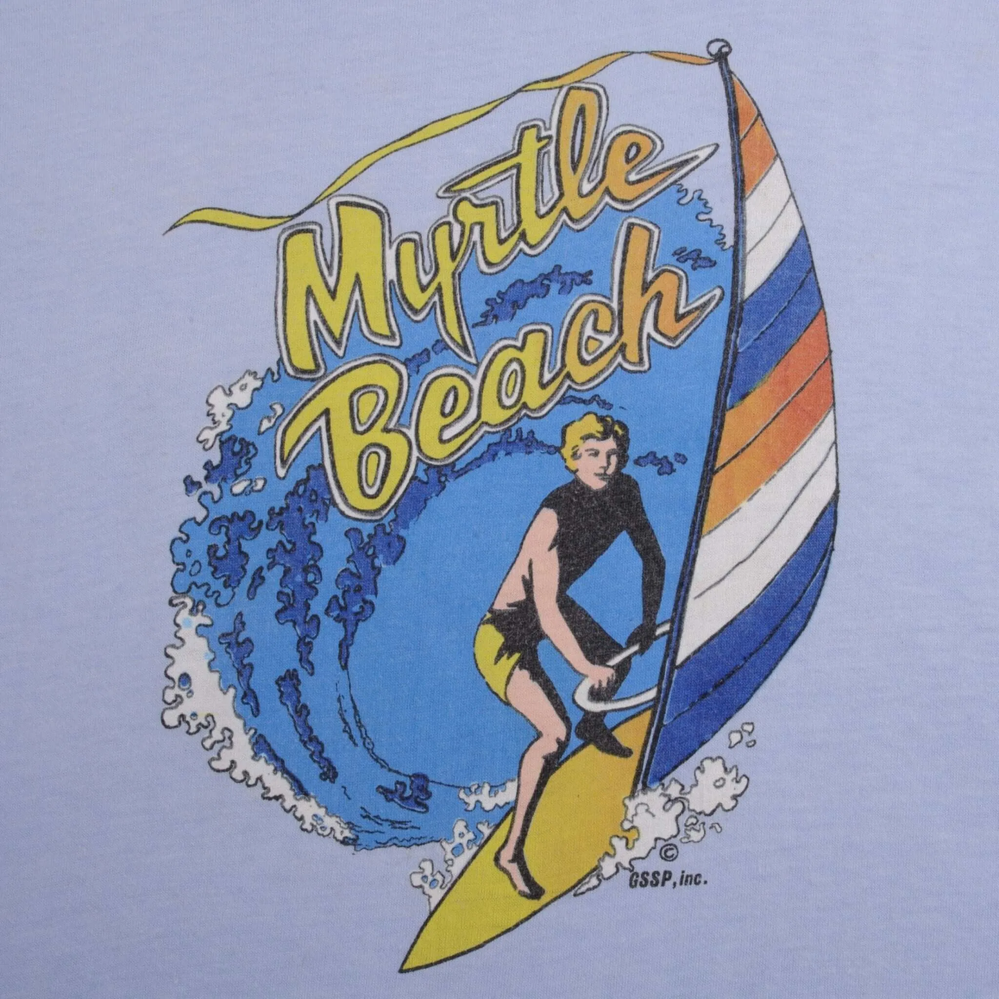 VINTAGE MYRTLE BEACH LONG SLEEVE SURF TEE SHIRT 1980S LARGE MADE IN USA