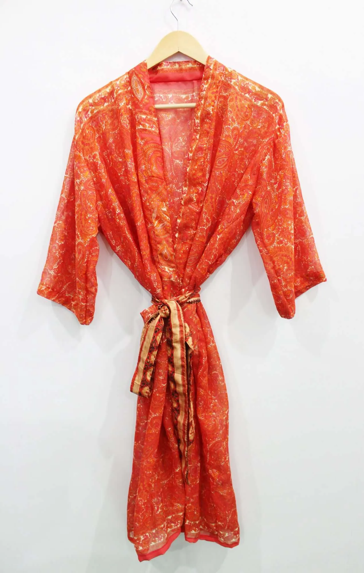 Vintage Silk Sari Women Kimono Long Dress Kaftan Cover Up Sheer Dress Gown Casual Wear