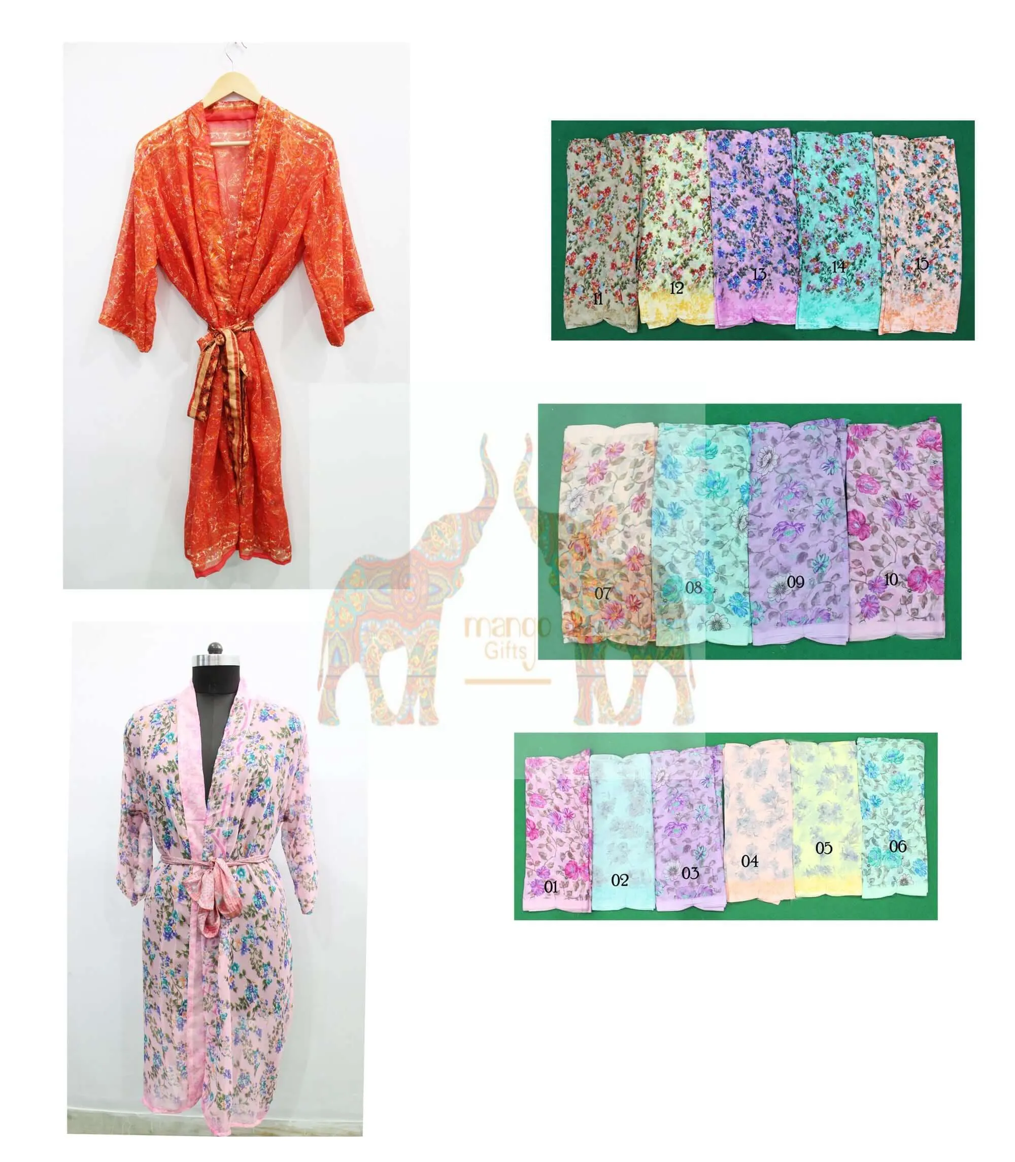 Vintage Silk Sari Women Kimono Long Dress Kaftan Cover Up Sheer Dress Gown Casual Wear