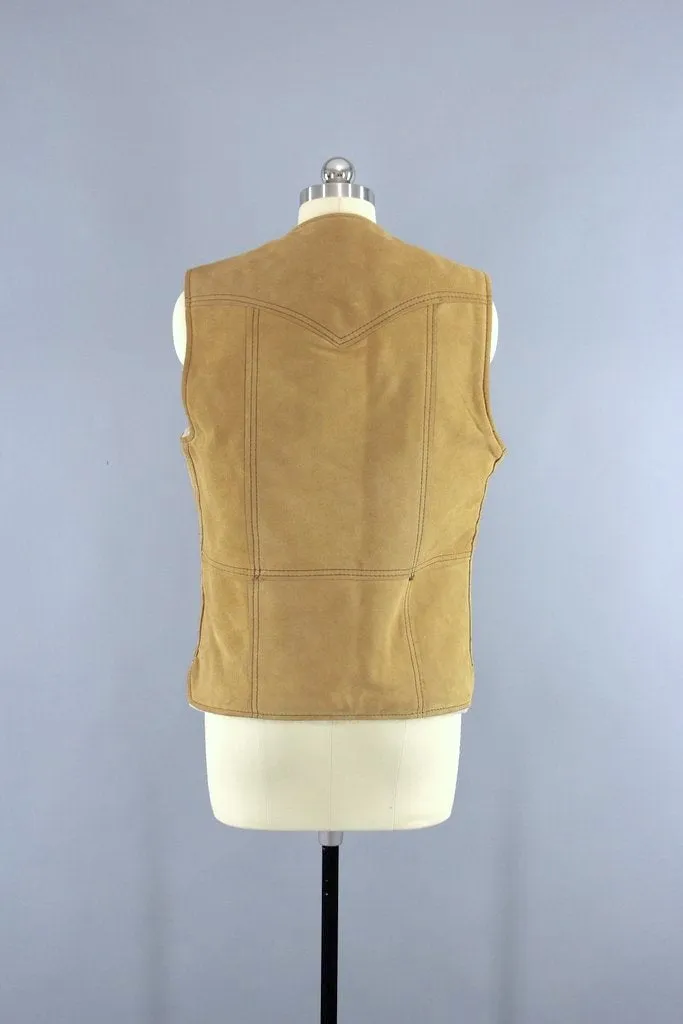 Vintage Suede Leather Vest with Sherpa Lining