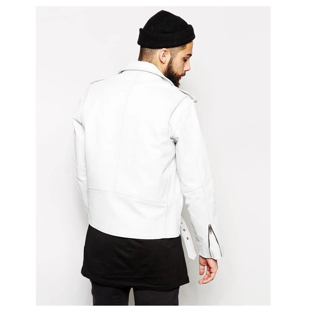 White Heavy Biker Leather Jacket