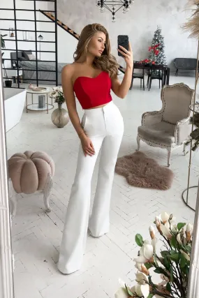 White High Waist Fitted Flared Pants