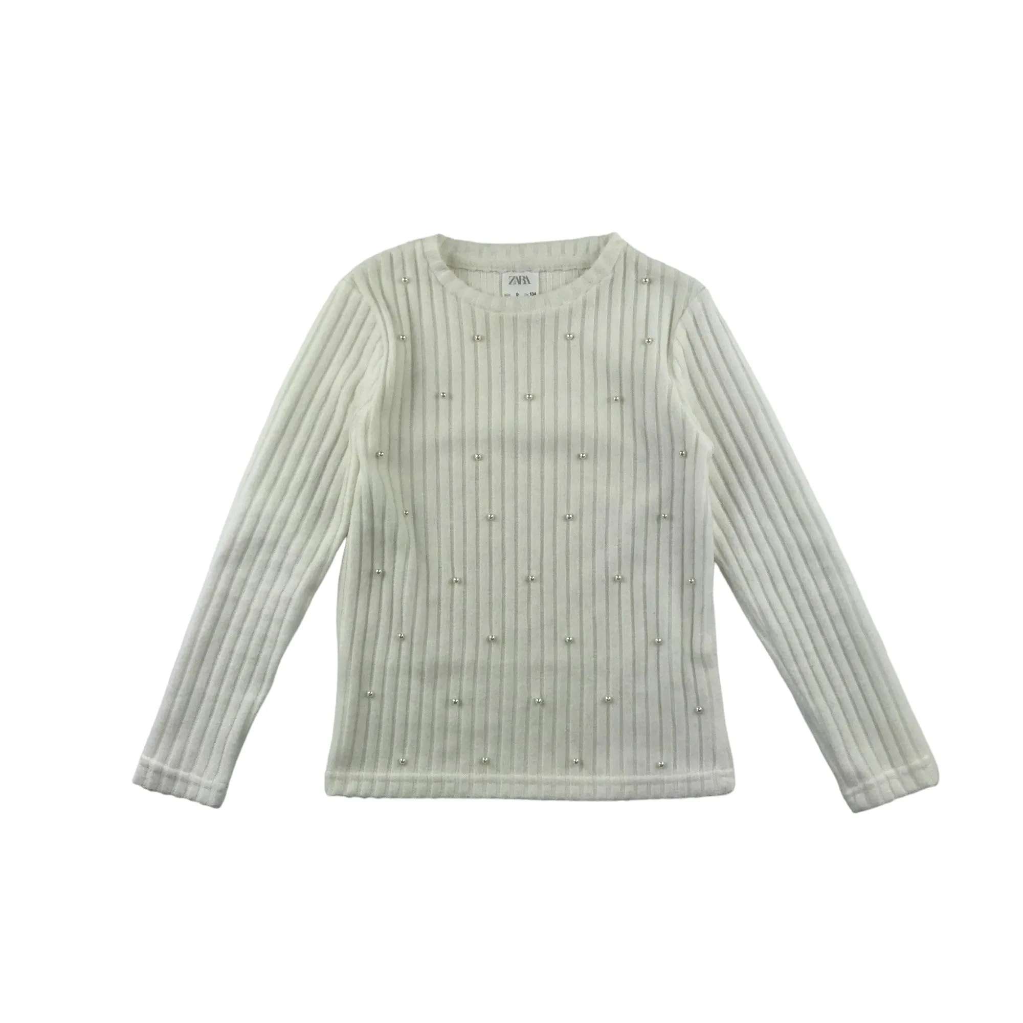 Zara t-shirt 9 years white long sleeve with faux pearls