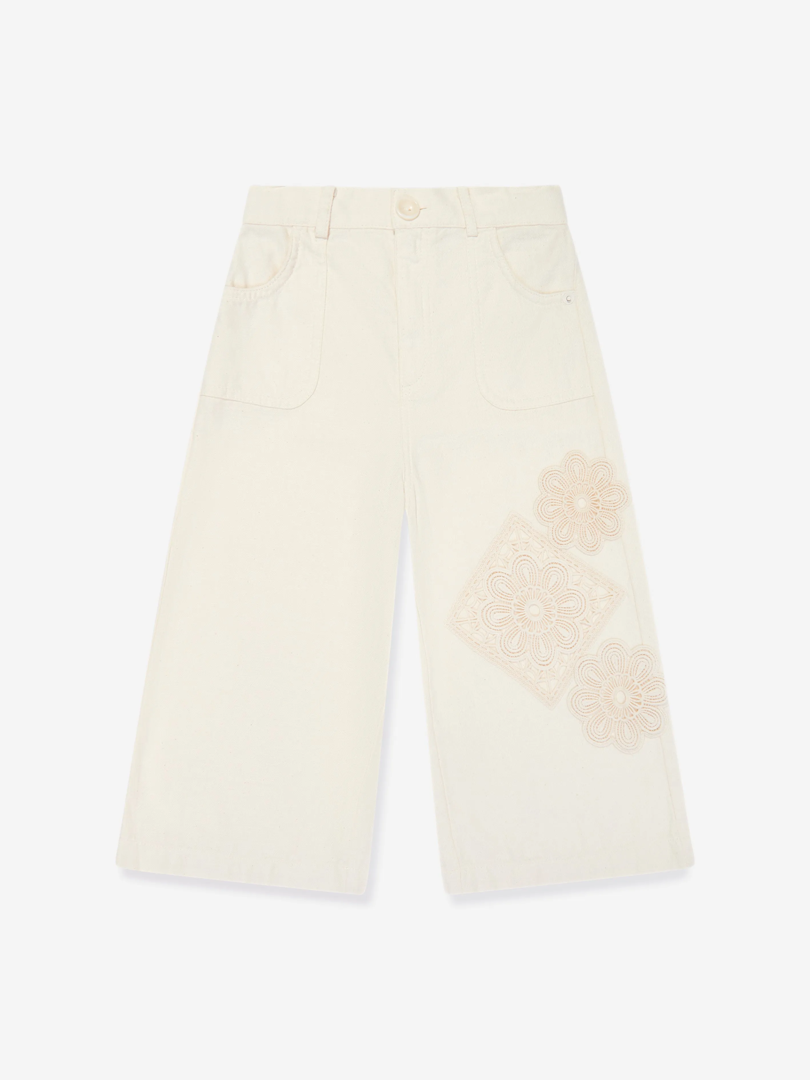 Zimmermann Girls Halliday Denim Trousers in Ivory