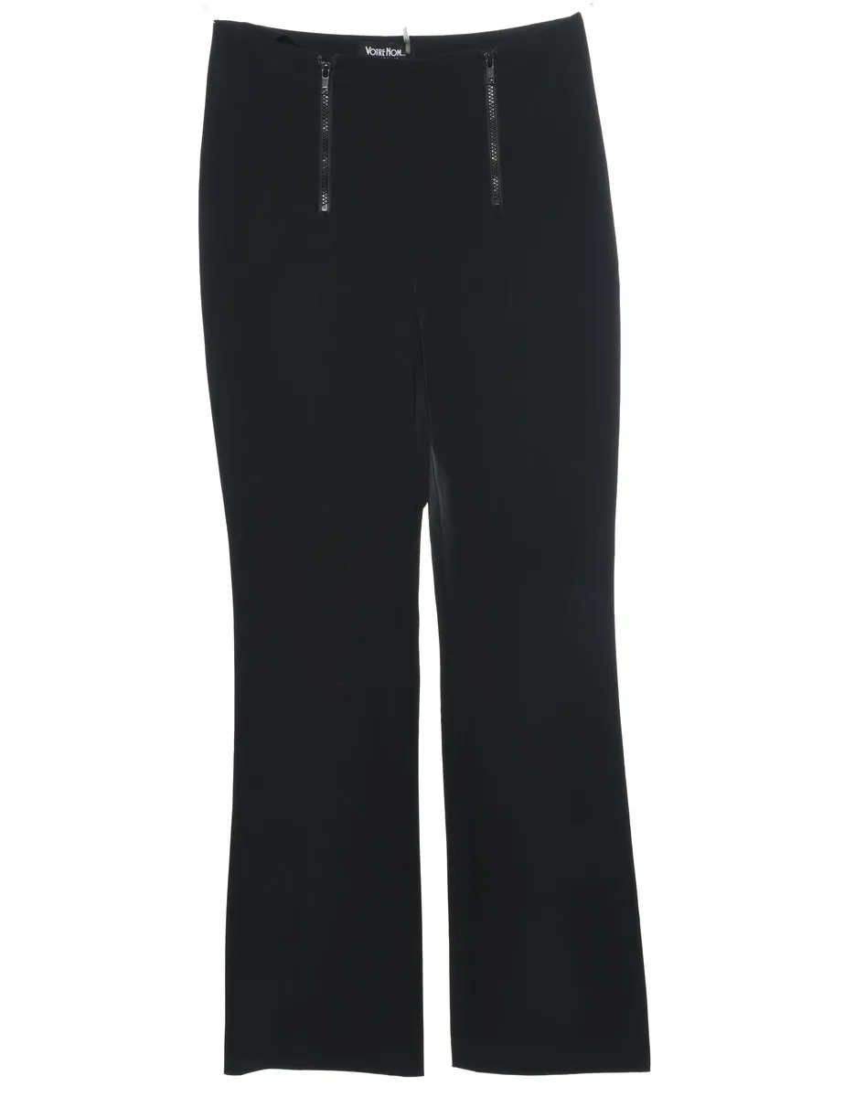 Zip Front Black Flared Leg Trousers - W26 L32