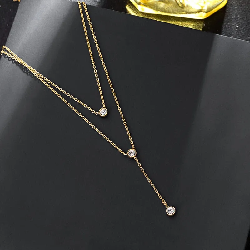 Zircon Double Layer Long Necklace